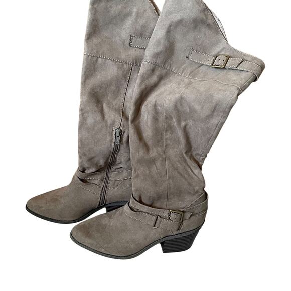 Womens Gray Over the Knee High Heel Boots‎ Buckle Accent Detail Fashion, 8.5M - Picture 2 of 5